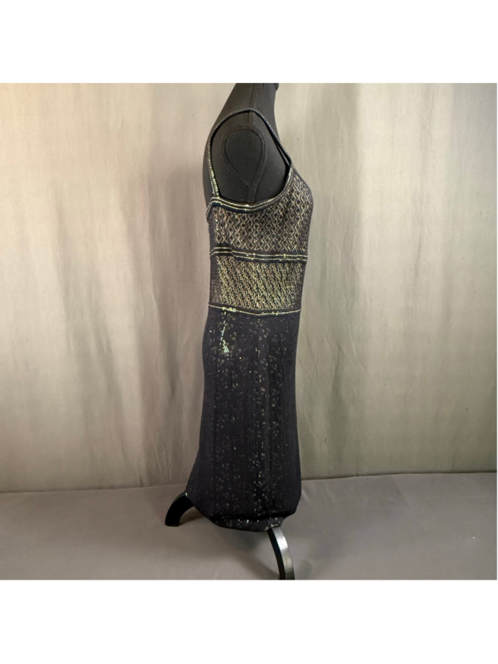 St John Evening Dress 4 Quiet Luxury Metallic Knit Old Money Glam Black Gold - Picture 5 of 16